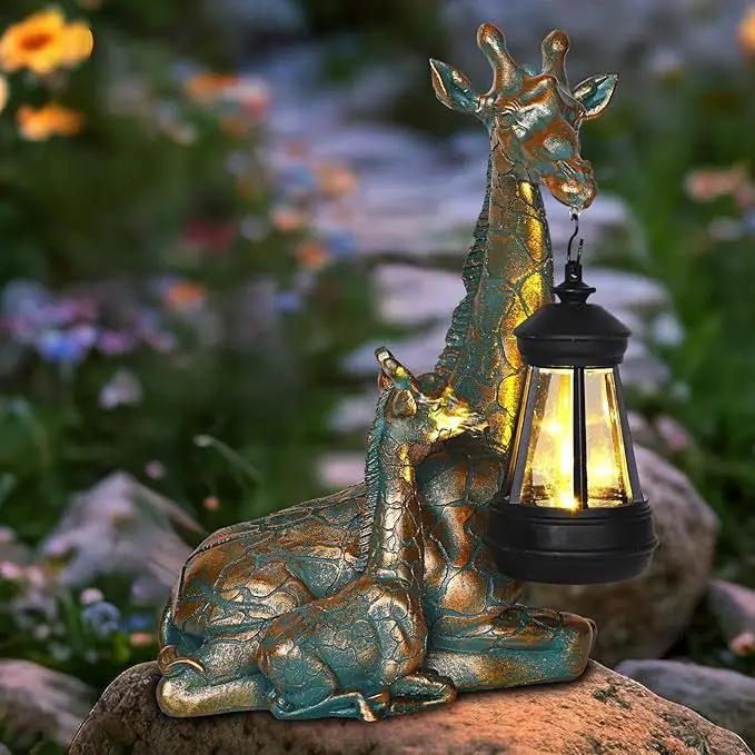 Solar Garden Decor - Mother Baby Giraffe Statue with Solar Lantern 9.7" Resin Giraffe Figurine Outdoor Patio Yard Porch Decor Gifts for Mom Grandma Women Gardeners by GreenHaven Gardens