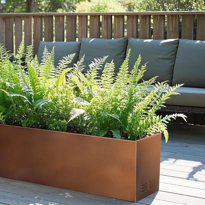 Worth Garden Metal Planter Box - 30" L x 11" W x 13" H Matte Bronze Heavy Duty Large Rectangular Steel Modern Plant Pot, Indoor Outdoor - Insert Plate with Drain Holes, Air Vents, No Assembly Required by GreenHaven Gardens