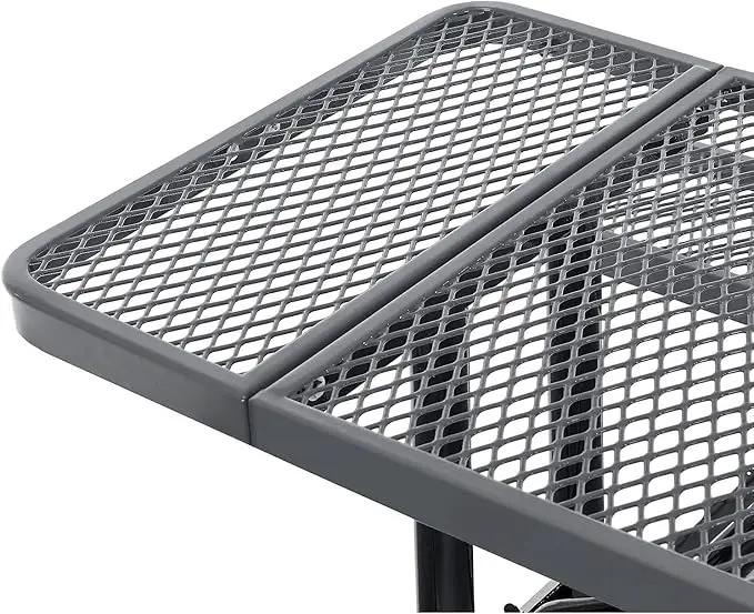 Global Industrial 8’L Rectangular Picnic Table, Expanded Metal, Gray Thermoplastic Coating, Attached Benches, 1-1/2” Umbrella Pole Hole, Outdoor-Rated, 1000 lb Capacity, 96” x 30” Tabletop by GreenHaven Gardens