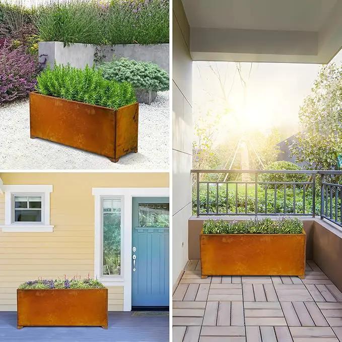 Stanbroil Corten Steel Planter Box for Outdoor Patio - 36 X12 X16 Inch Large Rectangular Metal Planter Box with Natural Rusty and Drainage Holes for Raising Flower, Plants by GreenHaven Gardens