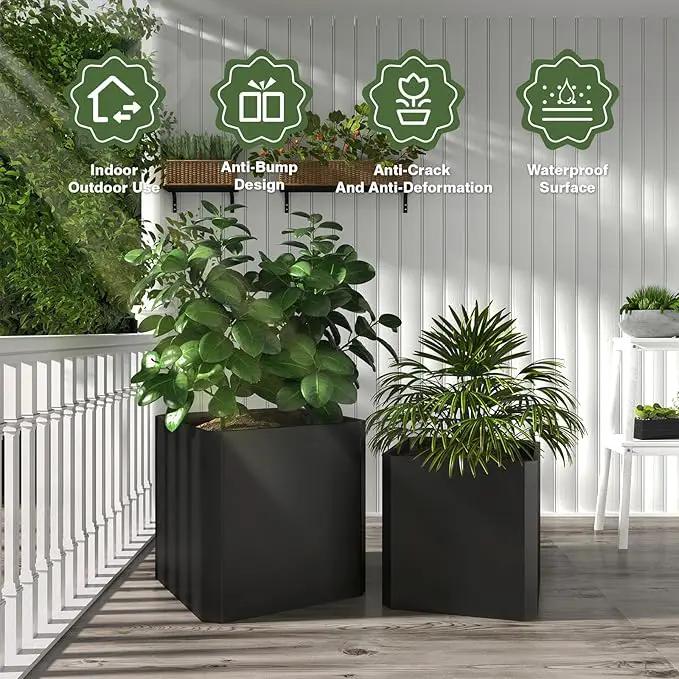Steel Planter Box-20"x20"x20"-Large Square Planter Box-Outdoor Indoor-Cube Steel Planter Heavy Duty Black Metal Planter Flower Pot Commercial Residential for Home Garden Porch Hotel Patio by GreenHaven Gardens