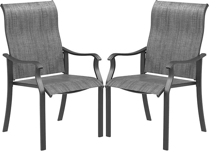 UDPATIO Patio Dining Chairs Set of 2, High Back Wide Seat Outdoor Furniture Chairs with All Weather Breathable Textilene, for Lawn Garden Backyard Deck, Dark Grey by GreenHaven Gardens