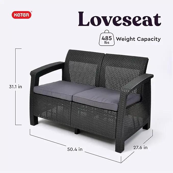 Keter Corfu 4 Piece Set All Weather Outdoor Patio Garden Furniture with Cushions, Charcoal by GreenHaven Gardens