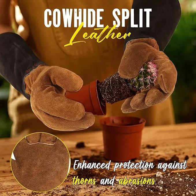 HANDLANDY Leather Gardening Gloves for Men & Women, Rose Pruning Thorn Proof Garden Glove, Long Sleeve Gauntlet Gloves (Black-brown, Large (Pack of 1)) by GreenHaven Gardens