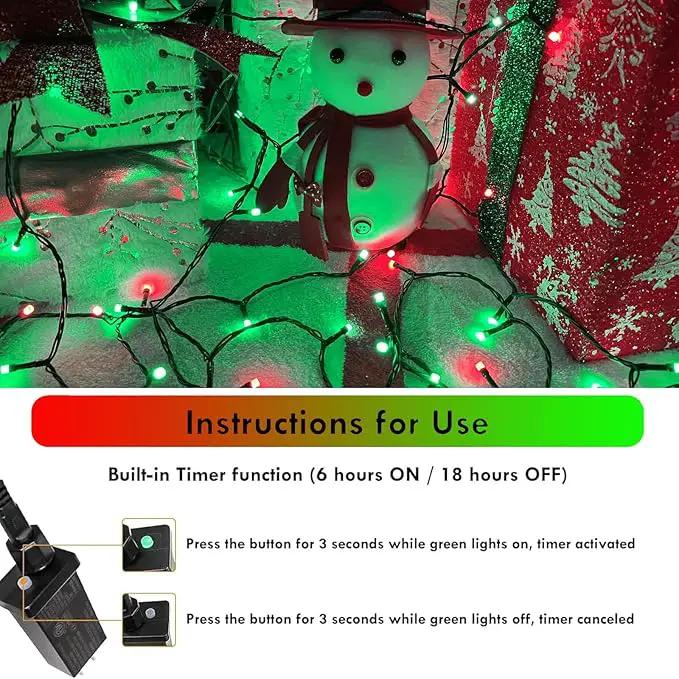 2 Pack Christmas String Lights Indoor Outdoor, Super Bright 66FT 200 LED String Lights Waterproof, Twinkle Xmas Lights with Timer for Christmas Tree Decorations (Red and Green) by GreenHaven Gardens