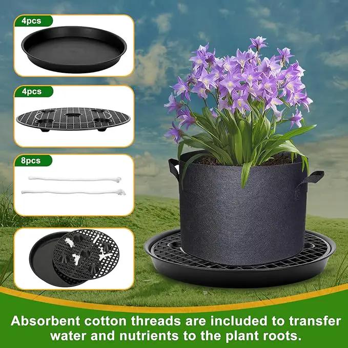 4-Pack Self-Watering Fabric Pot Base, Auto-Irrigation Water Delivery System for Plant Growth Bags, Automatic Watering Plant Saucer for Fabric Planters by GreenHaven Gardens