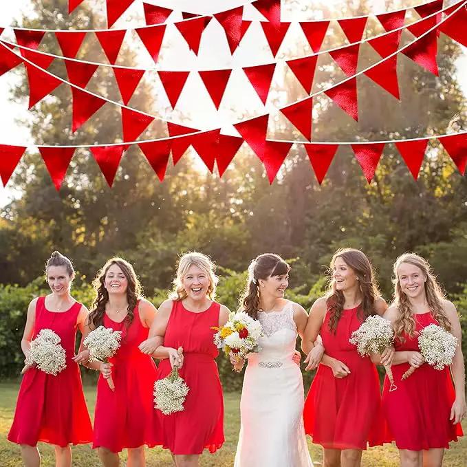Red Party Decorations Triangle Pennant Banner Flag Dark Red Metallic Fabric Bunting Garland for Graduation Wedding Bridal Shower Birthday Anniversary Holiday Valentines Retirement Party Supplies by GreenHaven Gardens