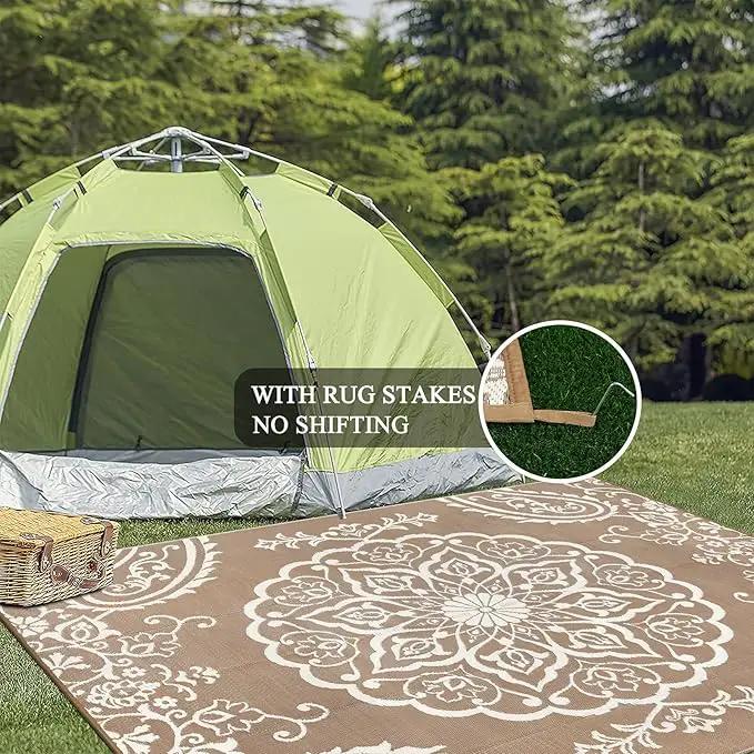 Pauwer Waterproof Outdoor Rug 10x14, Reversible Plastic Straw Patio Camping Rug, Indoor Outdoor RV Mat Carpet for Deck, Camper, Porch, Balcony, Backyard, Picnic, Boho Brown by GreenHaven Gardens