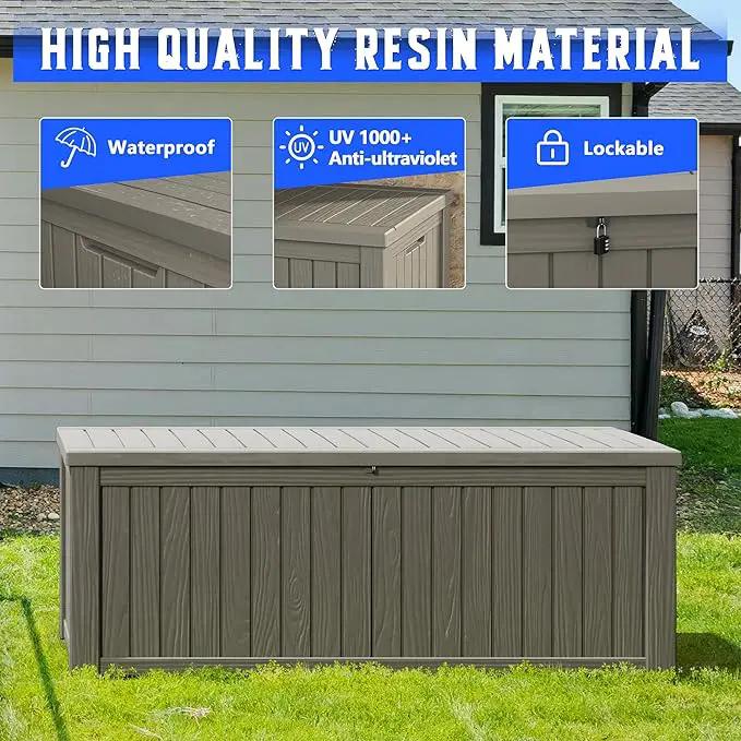 NUNU LAB 180 Gallon Outdoor Storage Box,Large Resin Sturdy Deck Box, Backyard Outside Storage Box Waterproof with Double Wall Panels,Package Delivery Garden Hose Storage Bin Outdoor Tool,Grey by GreenHaven Gardens