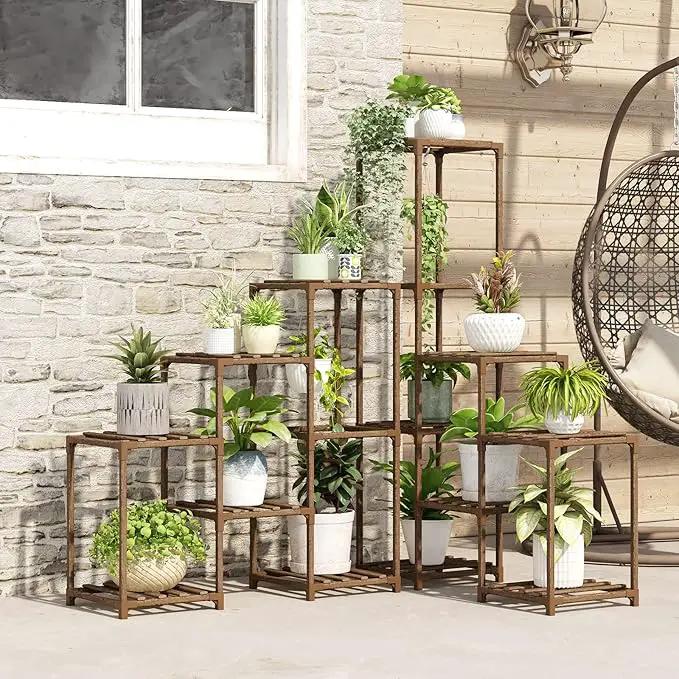 Bamworld Plant Stand Indoor Corner Plant Shelf Outdoor Flower Shelves Wooden Plant Stands Garden Wood Plant Holder Rack for Living Room Corner Lawn Window 03B by GreenHaven Gardens