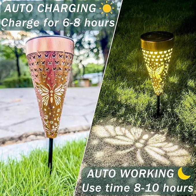 4-Pack Butterfly Outdoor Decor Solar Pathway Lights, Metal Landscape Lighting for Outside Use: Patio, Yard, Lawn, Backyard, Walkway, Driveway – Gifts for Women, Mother, Grandmother by GreenHaven Gardens
