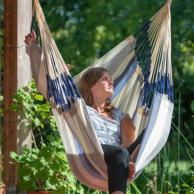 LA SIESTA® - XL King Domingo Hammock Swing Chair & CasaMount - Weather & Tear Resistant Hanging Chair - Outdoor Indoor Hammock Chair w/Suspension Kit for Walls Ceilings Square Beams - Sea Salt by GreenHaven Gardens