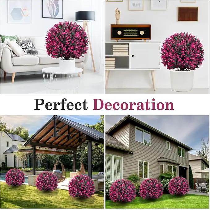 Artificial Topiary Tree with Pink Eucalyptus, Set of 2-17in UV Resistant Fake Evergreen Tree for Porch, Outdoor Artificial Plants for Planters - Ground Spike Included FZHCZWZX by GreenHaven Gardens