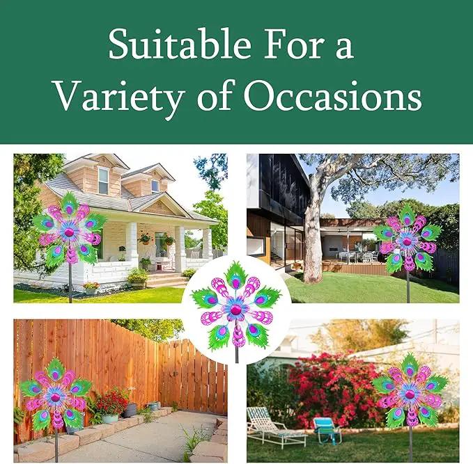 Solar Peacock Wind Spinners for Yard and Garden, 40 Inch Solar Windmill Garden Whirligig Kinetic Spinners Decor for Lawn,Patio&Yard, Metal Whirligigs Purple Wind Spinners Outdoor by GreenHaven Gardens