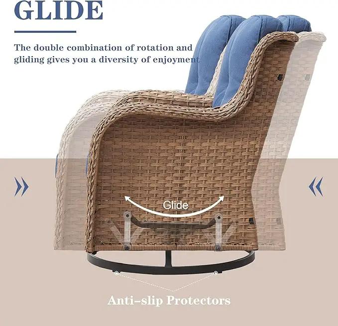 Outdoor Swivel Rocker Patio Chairs - 360 Degree Swivel Glider Seating 350LBS Weight Capacity Wicker Rocking Chairs Set of 2 with Removable Cushion for Porch Balcony Deck, Yellow/Blue by GreenHaven Gardens