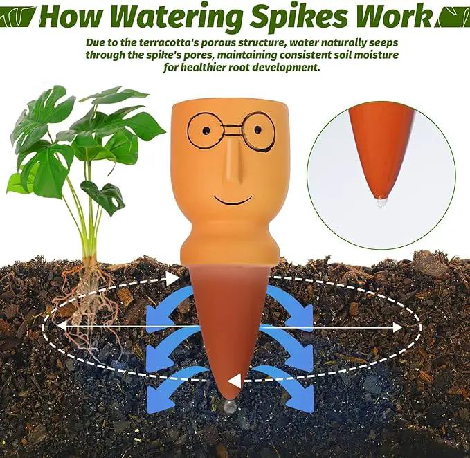 Terracotta Self Watering Spikes, 4 Pack Self Watering Planter Insert, Vacation Plant Slow Release Watering Devices for Indoor Outdoor Plants, Big Head by GreenHaven Gardens