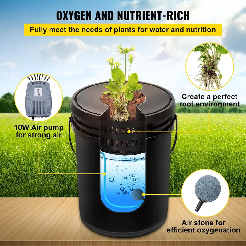 VEVOR DWC Hydroponic System, 5 Gallon 5 Buckets, Deep Water Culture Growing Bucket, Hydroponics Grow Kit with Pump, Air Stone and Connected Reservoir, for Indoor/Outdoor Leafy Vegetables by GreenHaven Gardens