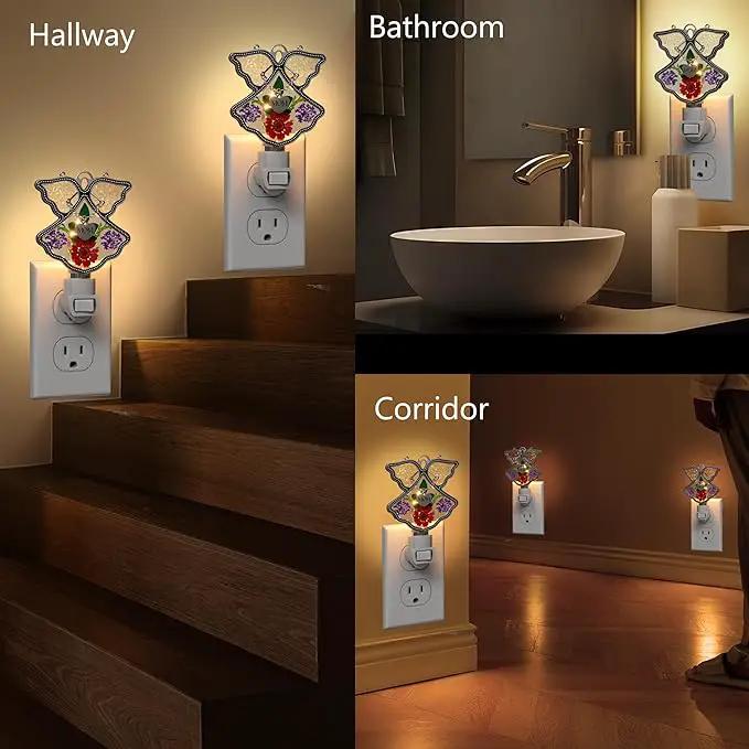 KY&BOSAM Night Light Mom Stained Glass Angel Night Lights Plug Into Wall with Real Flower in Glass and Metal Charm Night Light for Nursery Bedroom Bathroom Decorative Accent Lite Elegant Home Decor by GreenHaven Gardens