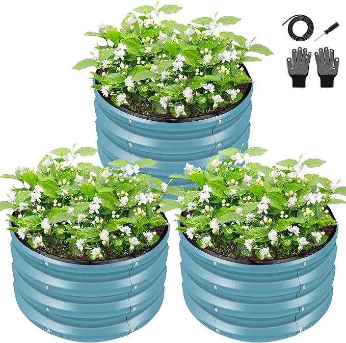 ZXZYHFTY Round Galvanized Raised Garden Bed kit, Blue Outdoor Garden Raised Planter Box, Round Large Metal Raised Garden Beds for Vegetable 2 * 2 * 1ft 3 Pcs by GreenHaven Gardens