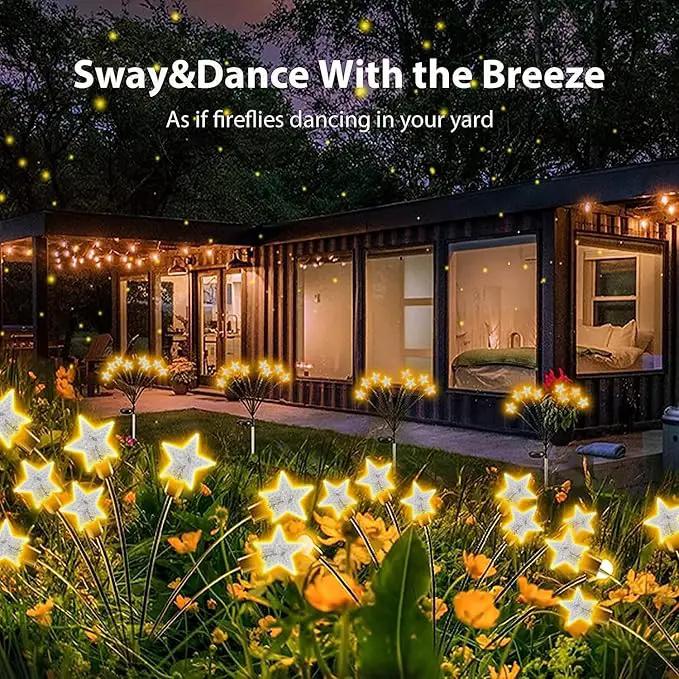 4 Pack Star Solar Firefly Lights, 10 LED Garden Lights,Solar Swaying Lights,Outdoor Waterproof Firefly Path Lights for Pathway Yard Walkway Patio Decoration, Warm White by GreenHaven Gardens