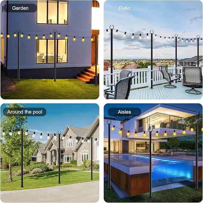 4 Pack String Light Poles,10 Ft Metal Poles with Fork for Outdoor String Lights,Outdoor Light Poles with Fork,Poles/Post/Stand for Outside,Patio,Deck,Backyard,Garden Wedding,Party by GreenHaven Gardens