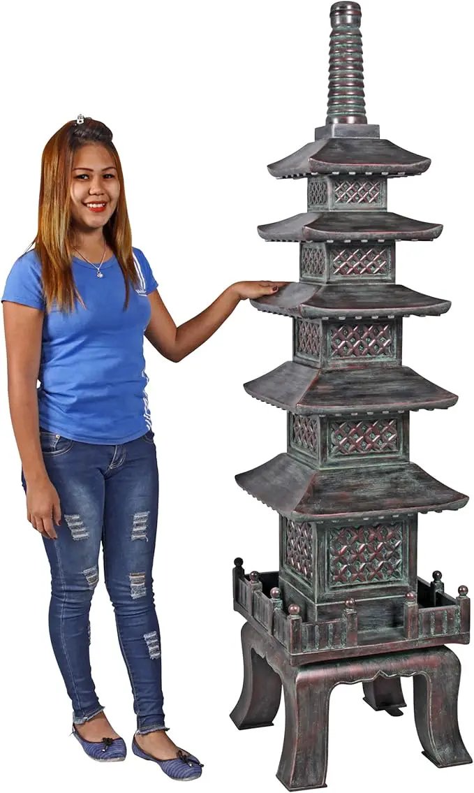 Design Toscano Nara Temple Pagoda Asian Decor Garden Statue, Grande 71 Inch Tall, Fiberglass Cast Stone Resin, Verdigris Green Bronze Finish by GreenHaven Gardens
