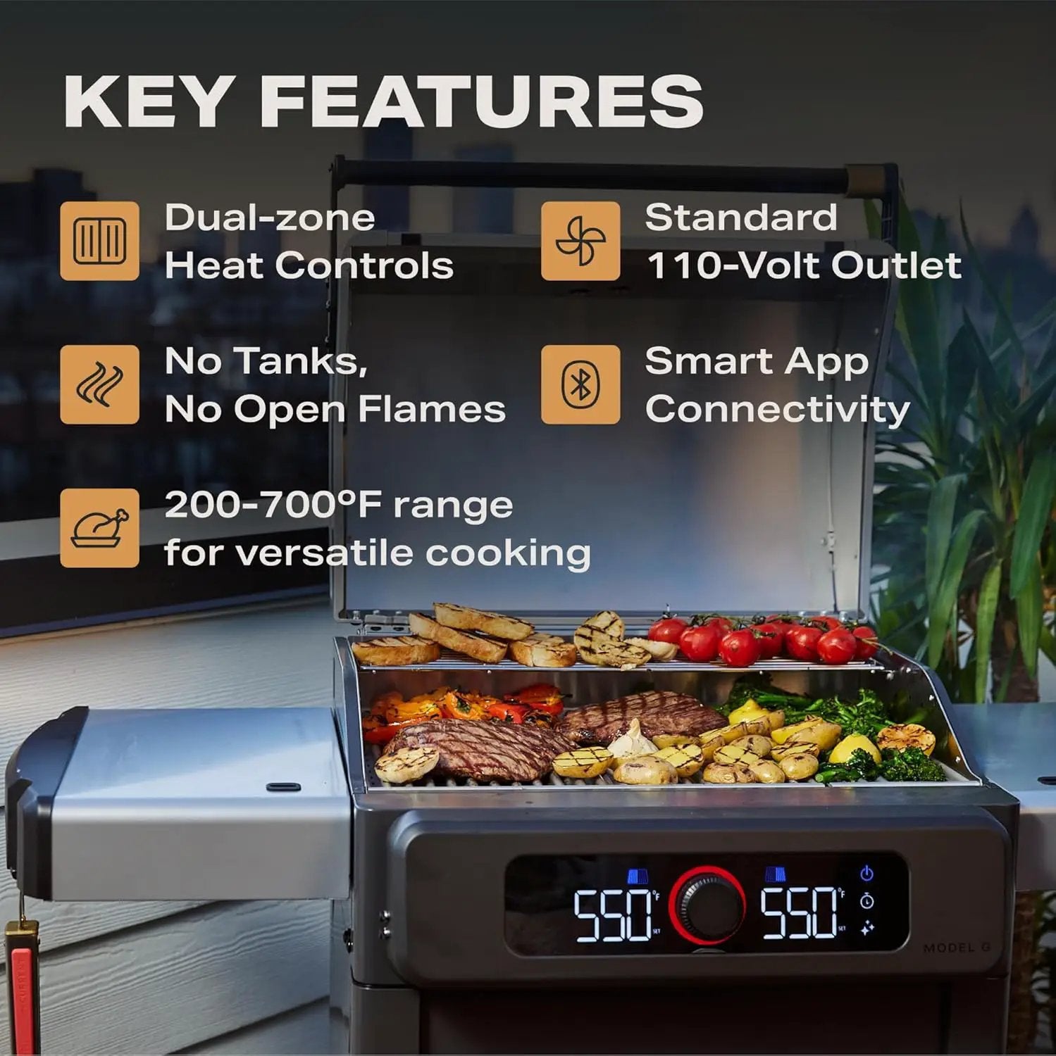 Current® Model G Dual Zone Grill, Smart Electric Outdoor Grill with 200°F to 700°F Range for Searing & Roasting, Digital Precision, Independent Heat Zones, Apartment-Friendly & Weather-Resistant by GreenHaven Gardens