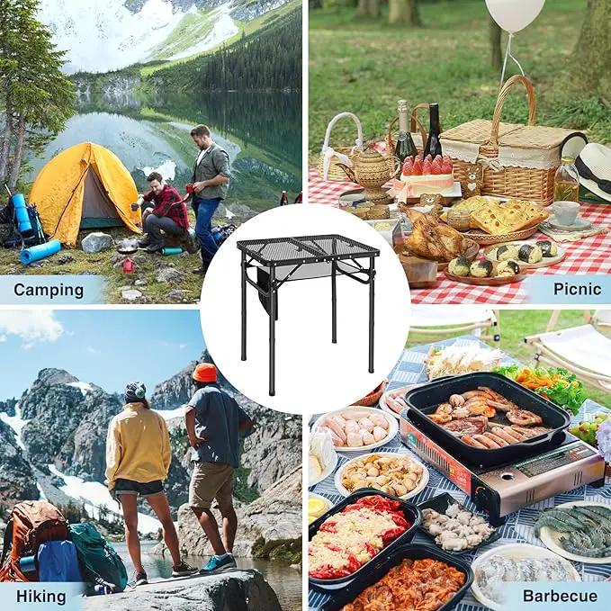 RedSwing Folding Grill Table, Lightweight Height Adjustable Aluminum Table with Mesh Desktop and Mesh Bag for Outdoor Camping Picnic BBQ, Small 2 Feet, Black by GreenHaven Gardens