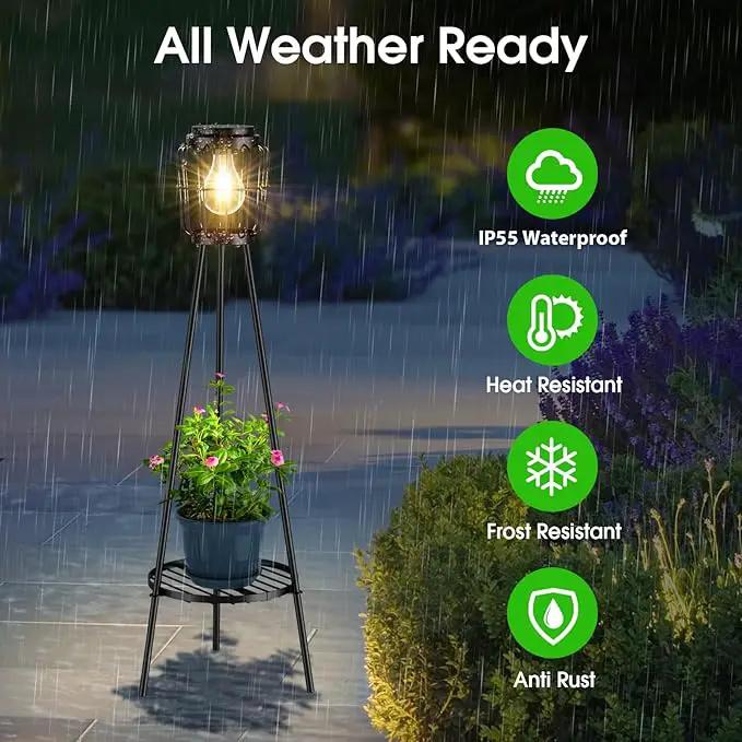 Solar Lights Outdoor with LED Edison Bulbs, Solar Floor Lamp with Plant Stands for Garden Yard Pathway Driveway Front/Back Porch Decoration by GreenHaven Gardens