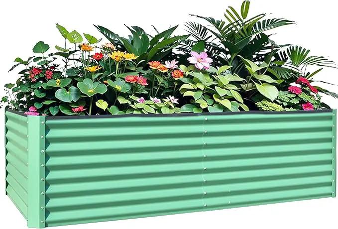 Domi Galvanized Raised Garden Bed, Outdoor Planter Garden Boxes Large Metal Planter Box for Gardening Vegetables Fruits Flowers, Green (8x4x2ft) by GreenHaven Gardens