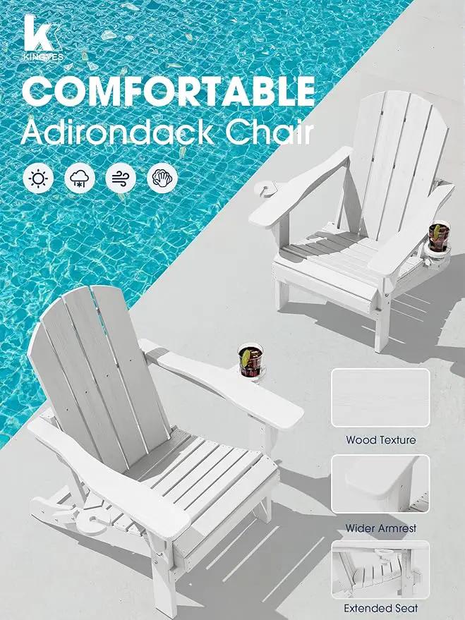 KINGYES Folding Adirondack Chair Set of 6, Dual Cup Holders & All-Weather HDPE, Wood-Like Patio Chair for Backyard, Camping, Pool & Fire Pit, White by GreenHaven Gardens
