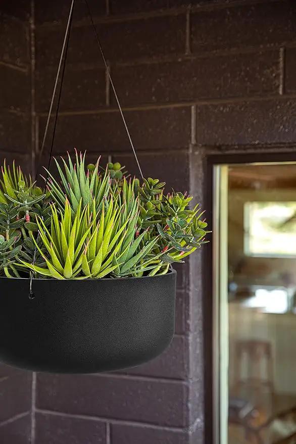 Veradek Mason Series Hanging Kona Planter - Round Planter for Outdoor Balcony/Patio | Made from Plastic-Stone Composite with Hanging Attachment | Modern Décor for, Flowers, Succulents, Small Plants by GreenHaven Gardens