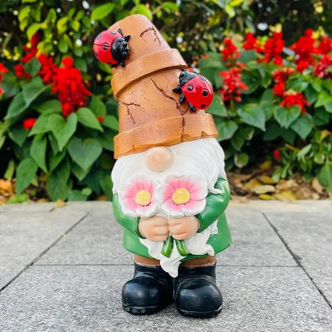 Garden Gnome Statues Outdoor Decor, Solar Gnomes with LED Lighted Flowers, Solar Resin Garden Outdoor Statue Sculpture, for Woman Gift Home and Garden Decor by GreenHaven Gardens