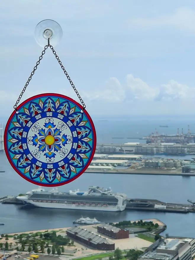 Mandala Suncatcher Stained Glass - Handmade Gifts for Women, Suncatchers for Windows - Window Hangings with Chain and Hook, 6 inch Stained Glass Suncatcher for Mom