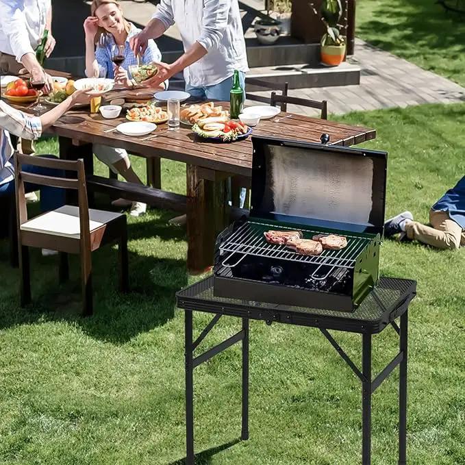 Camping Portable Folding Grill 2x1.3 FT Table, Lightweight Height Adjustable Metal Picnic Outdoor Table with Mesh Desktop and Mesh Bag, Picnic, Beach and BBQ, Party by GreenHaven Gardens