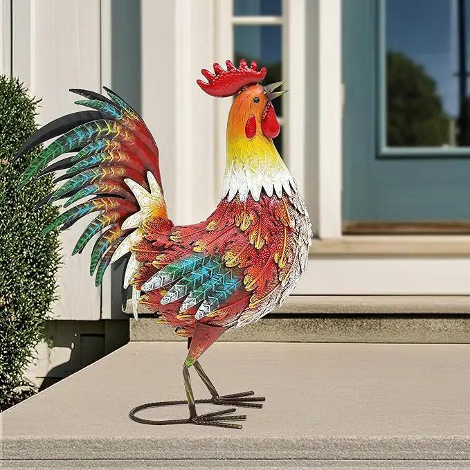 21" Metal Rooster Decor, Outdoor Garden Statues, Metal Chicken Sculpture for Backyard Patio Kitchen Decor by GreenHaven Gardens