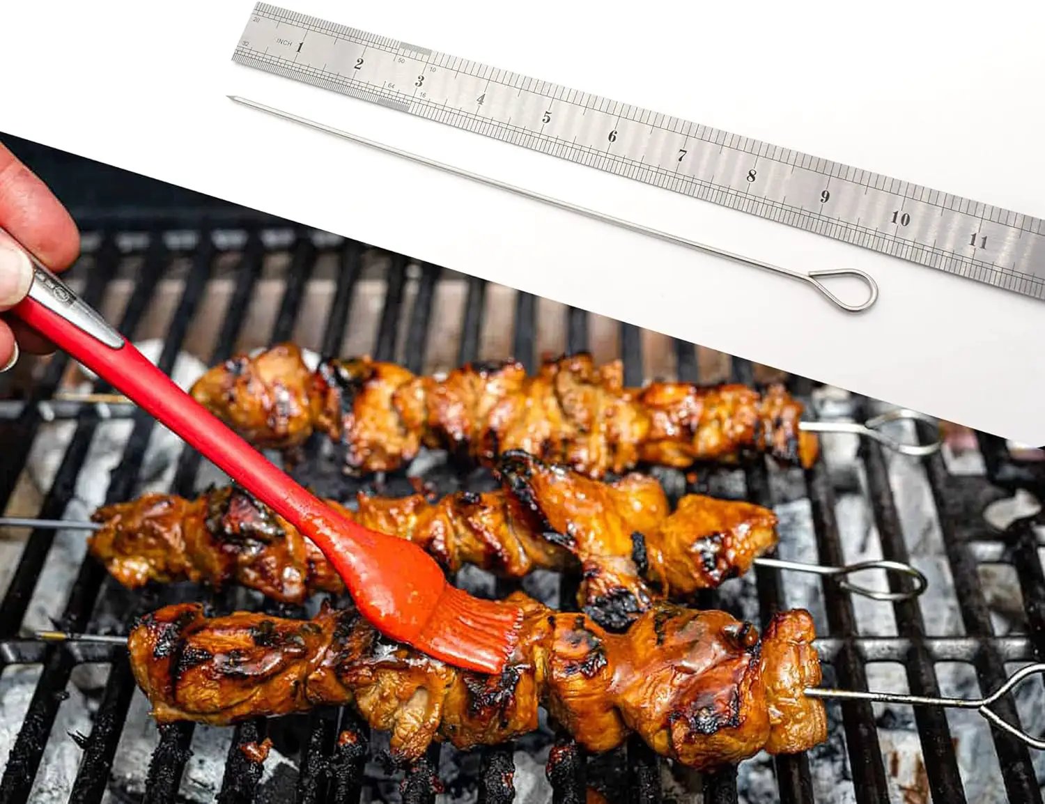 10 Inch Metal Barbecue Skewers, Stainless Steel BBQ Skewers, Shish Kebab Kabob Skewers 12 Pcs by GreenHaven Gardens