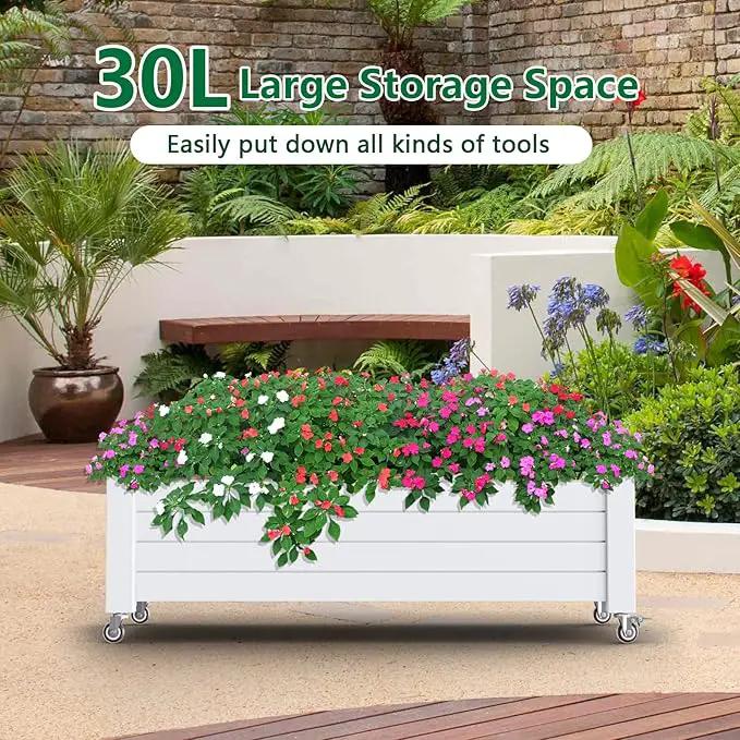 Horticulture Garden Bed, Divisible Resin Planter Box for Backyard, Patio, Balcony, with 4 Legs and 4 Swivel Lockable Wheels(Ashen,43.31 * 17.72 * 17.56) by GreenHaven Gardens