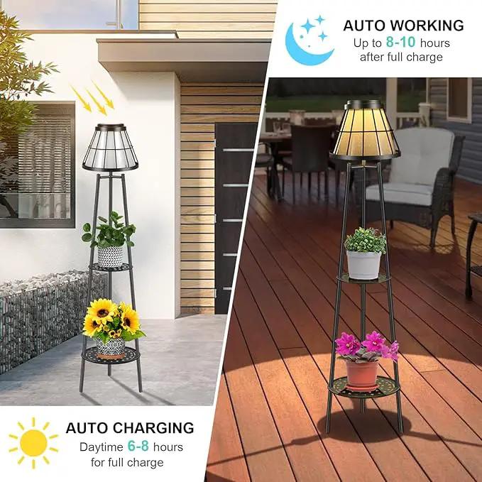 2 Pack Solar Lights Outdoor with Plant Stands, Solar Floor Lamp Metal Tripod Patio Lights for Garden Yard Pathway Driveway Front/Back Porch Decoration by GreenHaven Gardens