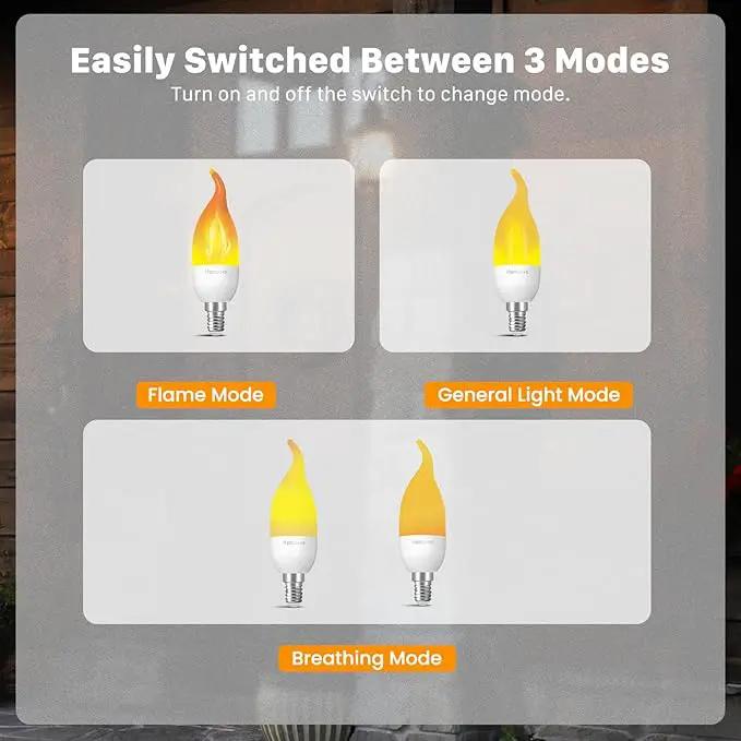 Hompavo 【Upgraded】 LED Flame Light Bulbs, 3 Modes Flickering Light Bulbs, E12 Chandelier Base Candle Fire Light Bulb for Halloween Christmas Party Porch Indoor & Outdoor Home Decoration - 2 Pack by GreenHaven Gardens