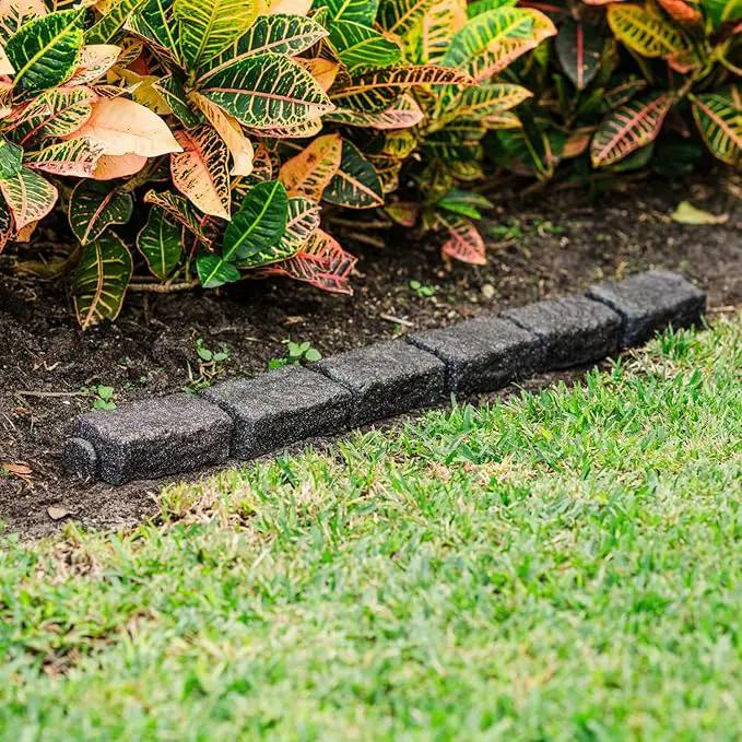 Beuta Landscape Edging | Garden Edging Border | Faux Stone Bricks for Lawn Edging, Flower beds, Pathways & Yard Edging– 1 Pack | Each Section Has 6 Bricks 48" L x 4" W x 2.25" H | 3 Spikes |Charcoal by GreenHaven Gardens