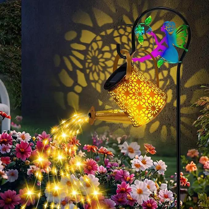 Solar Lights Garden Decorative, Solar Watering Can with Cascading Lights, Waterproof Metal Lantern with Fairy Shepherd Hook, Outdoor Decor for Yard, Patio, Lawn, and Pathway, Gardening Gifts for Mom by GreenHaven Gardens