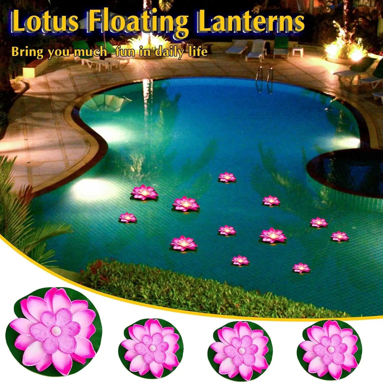 Liliful 24 Pcs Diwali Lotus Decoration Pool Floating Lights, Artificial Flowers Lotus with LED,Lily Pads Water Lantern for Indian Puja Home Decoration(3.94 Inch, 5.91 Inch,Pink) by GreenHaven Gardens