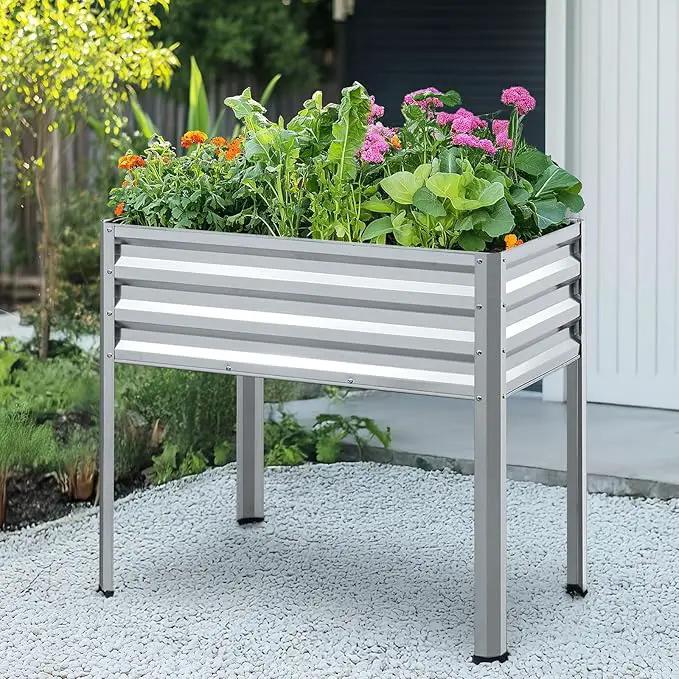KING BIRD Raised Garden Bed with Legs Galvanized Elevated Planter Box for Backyard, Patio, Balcony, 33.9x17.7x31.5in, Silver by GreenHaven Gardens