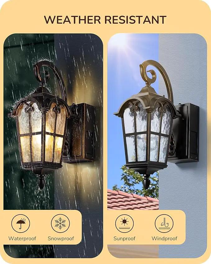 EDISHINE 2 Pack Dusk to Dawn Outdoor Wall Lights, Porch Lights with GFCI Outlet, Retro Black Outdoor Wall Lantern, Waterproof Outside Exterior Light Fixture for Front Door, Patio, Garage, E26 Socket by GreenHaven Gardens