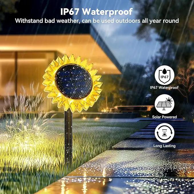 Outdoor Solar Lights, 6 Pack Led Solar Sunflower Lights, Stake/Wall 2-in-1 Waterproof Solar Garden Lights for Yard, Landscape, Fence, Patio, Driveway, Pathway, Backyard Decoration (Warm White) by GreenHaven Gardens