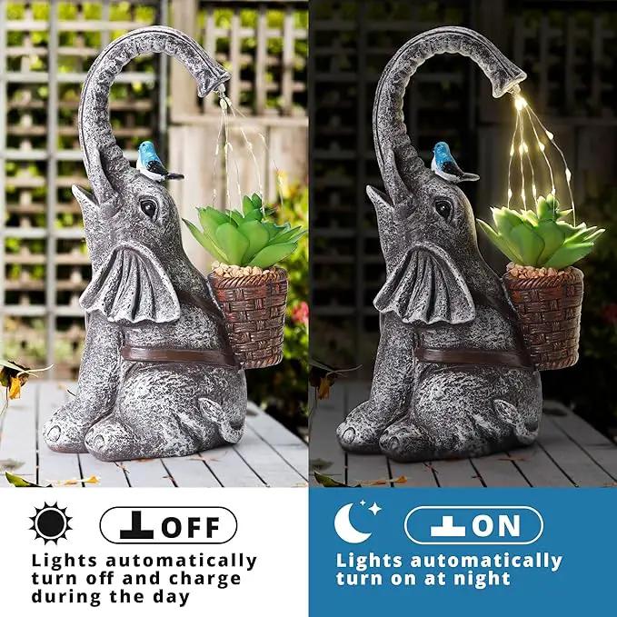 Solar Elephant Watering Effect LED Lights Garden Statue, Outdoor Garden Decor for Lawn, Balcony, Yard, Gifts for Mom, Grandma, Wife by GreenHaven Gardens