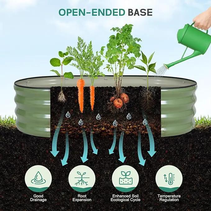 Galvanized Raised Garden Bed - 4×2×1ft (2 Packs) Planter Raised Beds for Gardening | Oval Metal Garden Planter Box with Safety Edging and Gloves for Vegetables Fruits and Flower OliveGreen by GreenHaven Gardens
