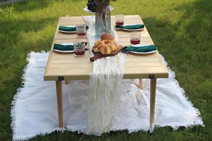 30×30-inch Bohemian Style Picnic Table with 60×30-inch Tabletop and Dual Height Adjustment for Patio Grilling. by GreenHaven Gardens