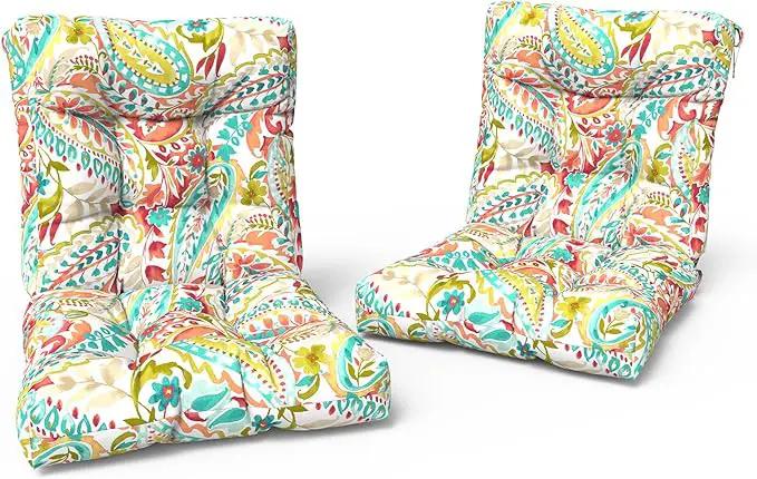 LVTXIII Outdoor Low Back Chair Cushions, Seasonal Replacement Adirondack Chair Cushion with Ties, Patio Waterproof Seat Cushions for Home Garden Use, 21 W x 21 D, Set of 2, Pretty Paisley by GreenHaven Gardens